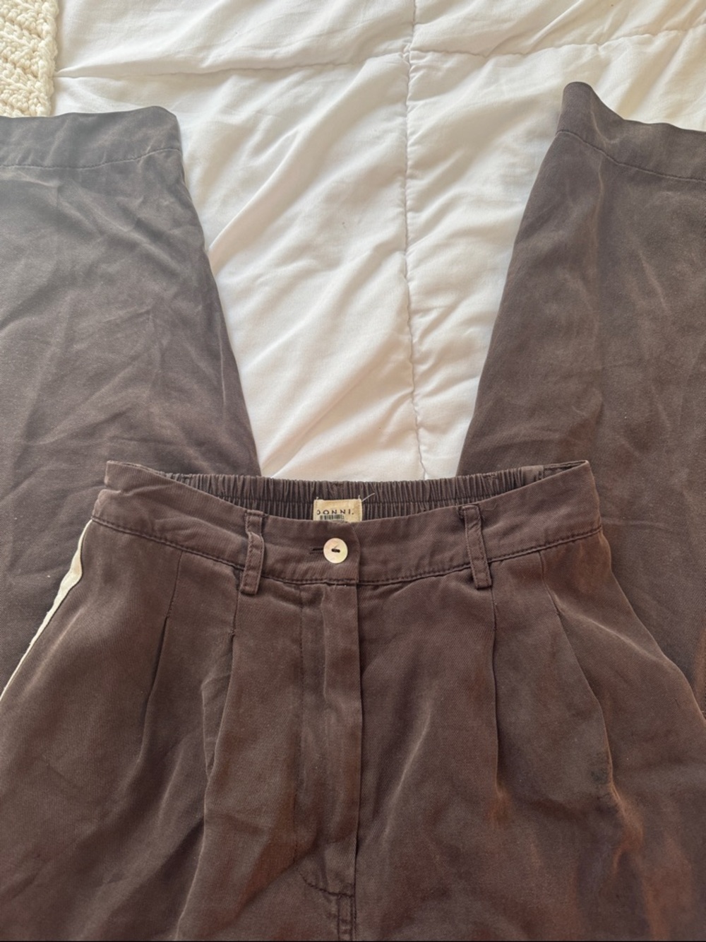 Donni Brown Twill Pleated Trouser Striped Track Pants - Picture 8 of 8
